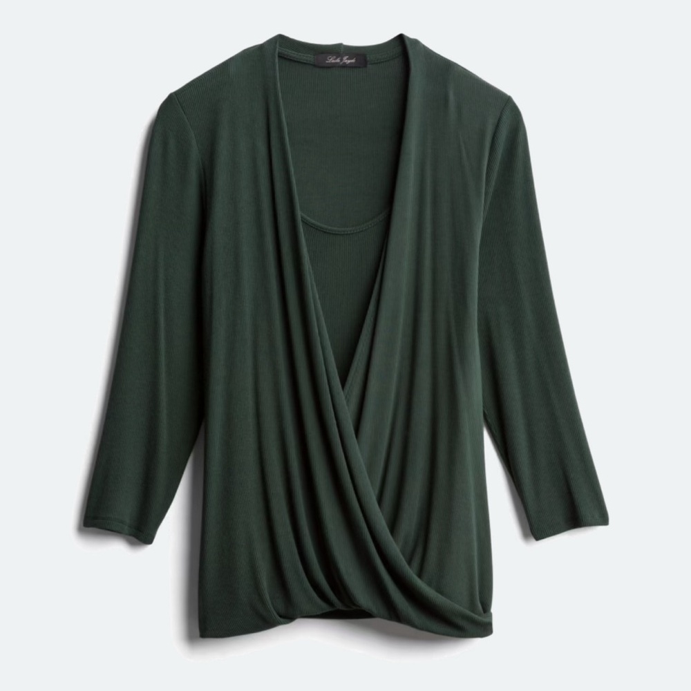 Laila Jayde Green Ribbed 3/4 Sleeve Blouse